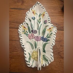VINTAGE BLUE RIDGE POTTER FLORAL HAND PAINTED CELERY DISH